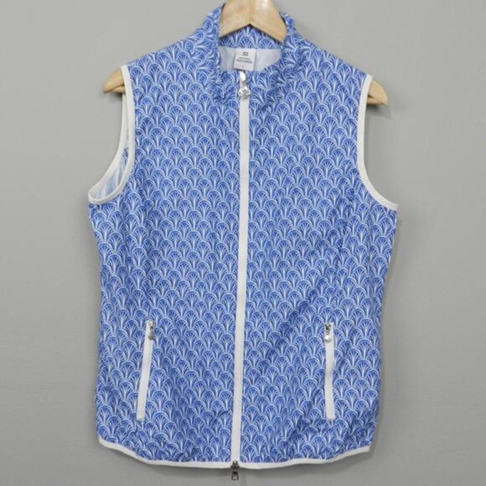 Daily Sports Stockholmβ Windbreaker Full Zip Vest Sz L Blue White Geometric Golf